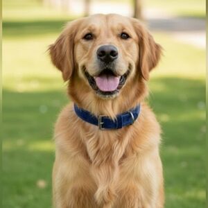 NEW! SOUTHERN LIVING VELVET & VEGAN LEATHER DOG COLLAR- BLUE- M/L